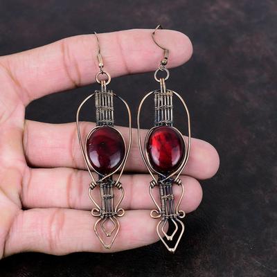 Red Fire Labradorite Earring Copper Wire Wrapped Gemstone Earrings Handmade Copper Jewelry Latest Design Earring Wire Wire Jewelry For Gift