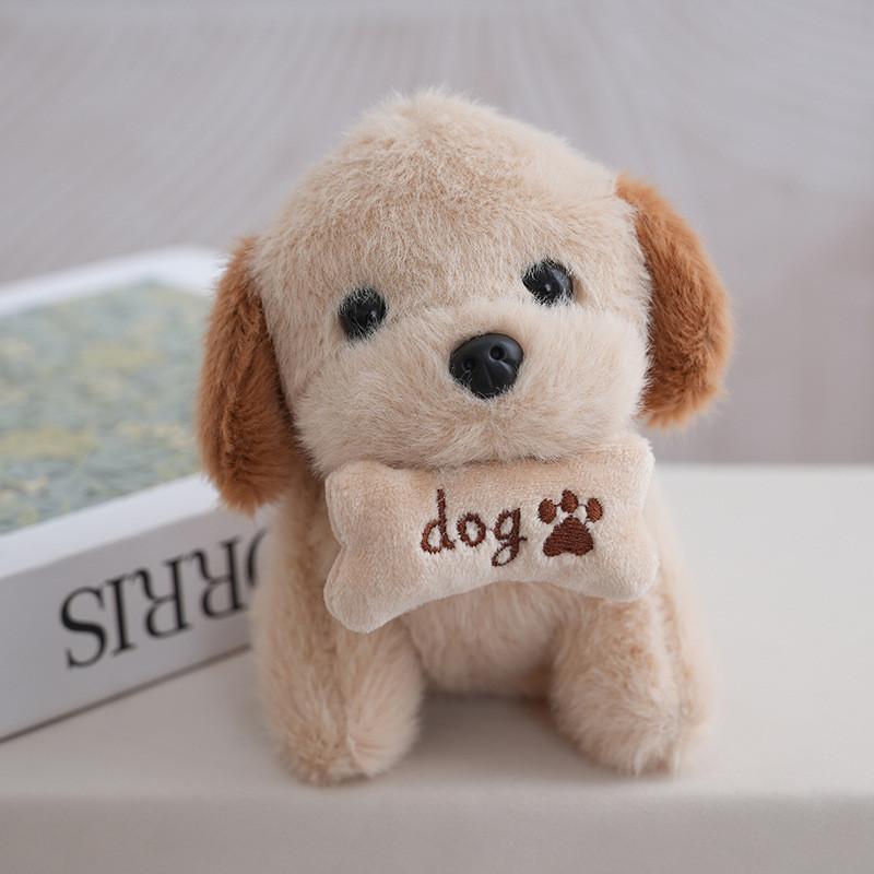 Sitting Cute Dog Plush Toy With Bone Decor And Letter Embroidery For Gift Kids