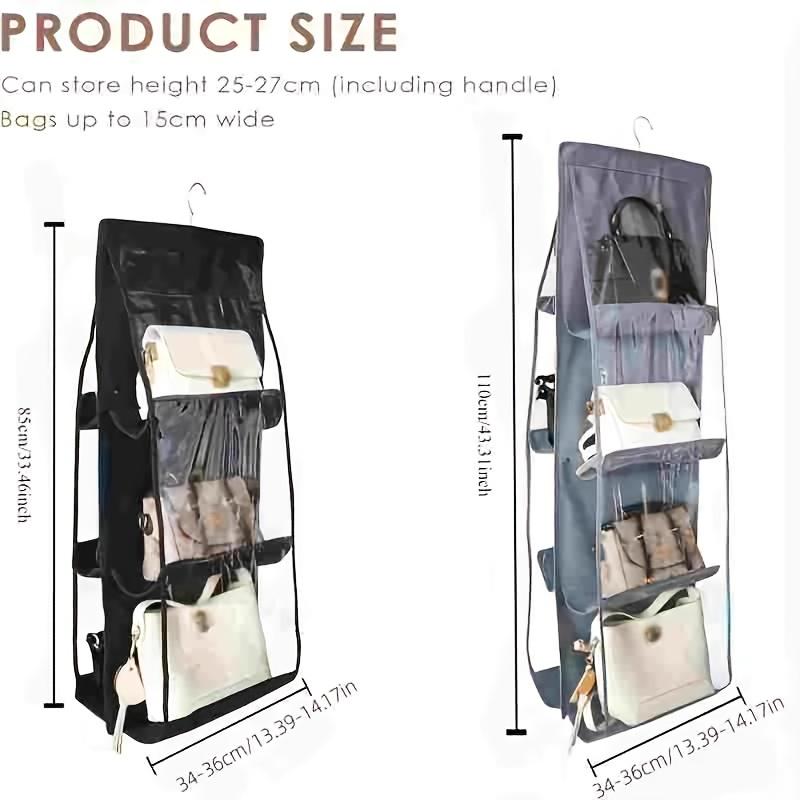 6 Pocket Hanging Handbag Organizer For Wardrobe Closet Waterproof Storage Bag Door Wall Clear Sundry Bag With Hanger Pouch