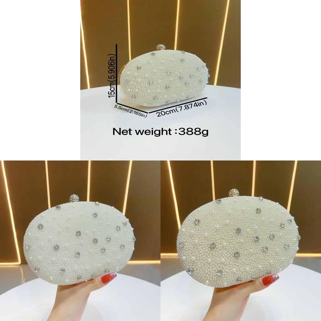 Ladies Pearl Evening Clutch Bag With Water Dazzling Embellishments For Formal Events