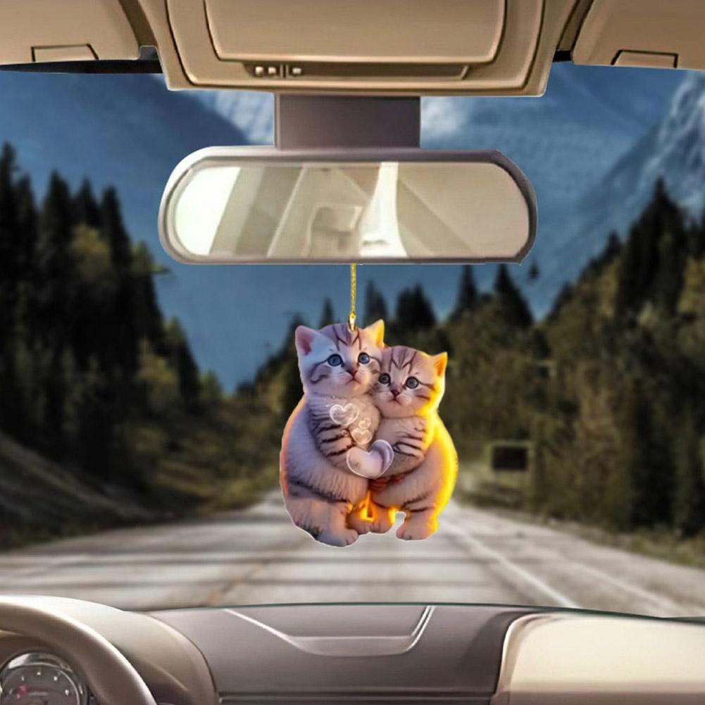 Acryl Paar Katze 2D Anhänger Katzendekoration Acryl Paar Spiegel Katzendekoration Kätzchen Ornament Rückspiegel Schlüsselanhänger zum Aufhängen V7V4