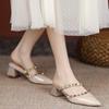 Rivet Pointed Shoes Summer New Shallow Thick Heel Half Slippers Women's Outer Wear with Skirt Women's Shoes