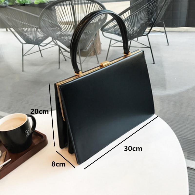 Luxury Simple PU Leather Top Handle Bags for Women Vintage Female Clip Closed Underarm Bags Fashion Solid Color Ladies Handbags