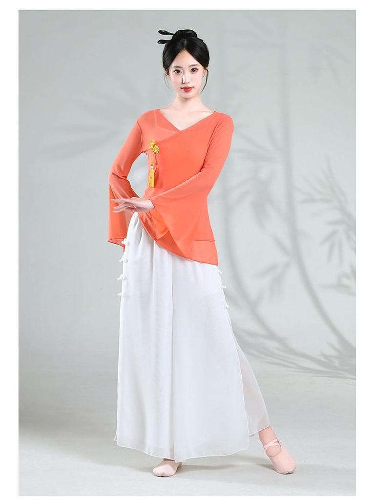 Women's Double Layer White Chiffon Dance Culottes - Wide Leg Flowy Pants for Classical Chinese Dance Practice