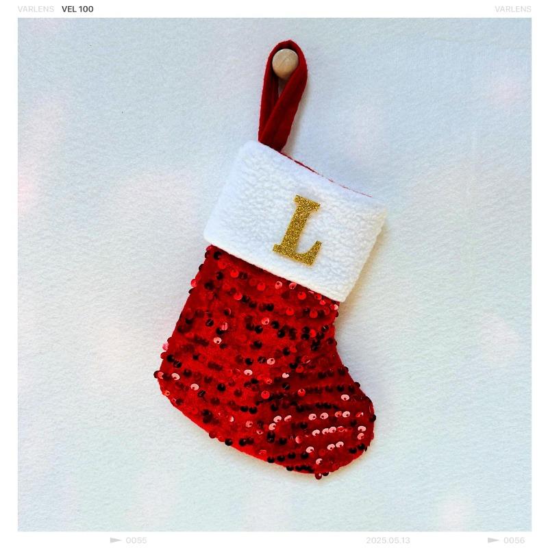 New creative DIY silver sequined knitted socks red letter christmas stockings christmas day decorative knickknacks