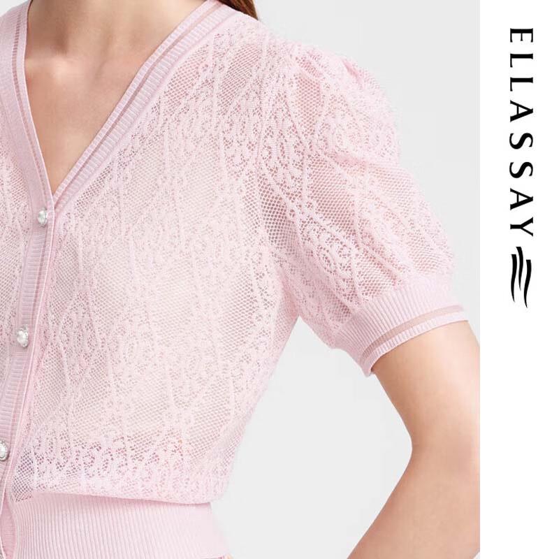 ELLASSAY Pearl Button V-Neck Knit Top for Women