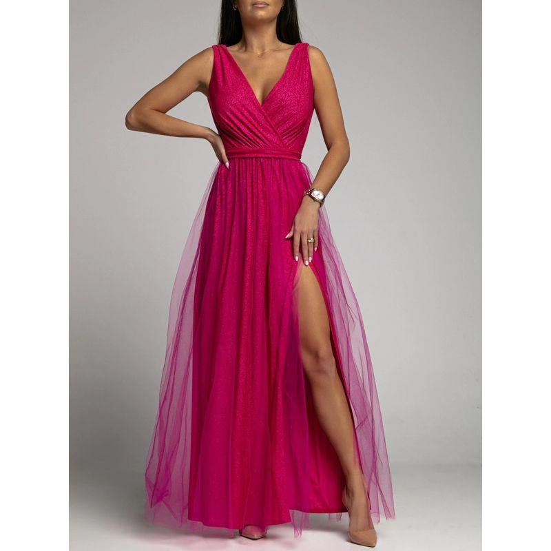 European and American Sexy V-neck Waist Hugging Slimming Split High-End Dress Women's Sexy Party Dress