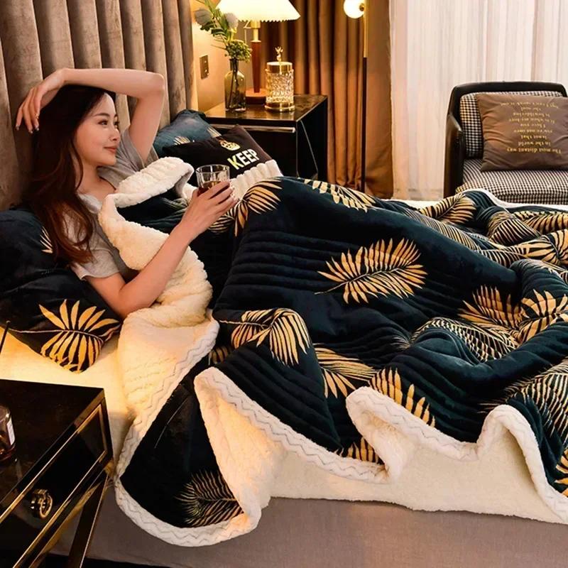 Soft Fluffy Warm Winter Blanket Thicken Lamb's Wool Autumn Warmth Blankets for Bed Milk Velvet Comfortable Sofa Blanket Throw