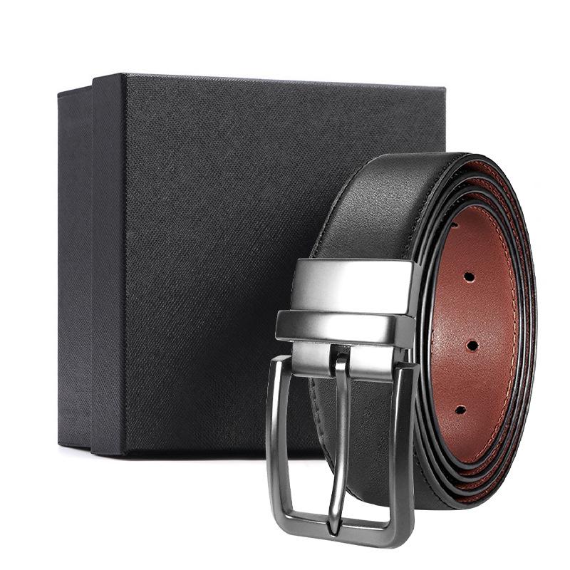 eather in uckle Belt en's Belt ift Box owhide Men's Business Casual Jeans ouble-ided Simple Belt