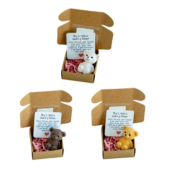 Little Bear In Box My Little Worry Bear Miniature Pocket Hug Bear with Positive Card Emotional Support Inspirational Gifts for Friends