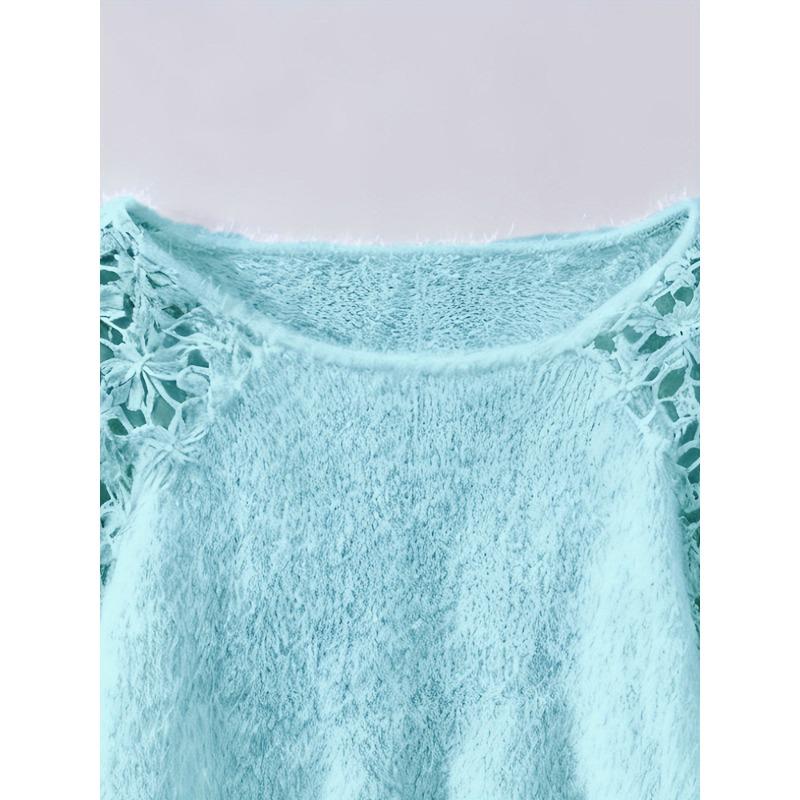 Damen Pullover mit langen Ärmeln, handgehäkelt, aus Kunstmink, Strickpullover