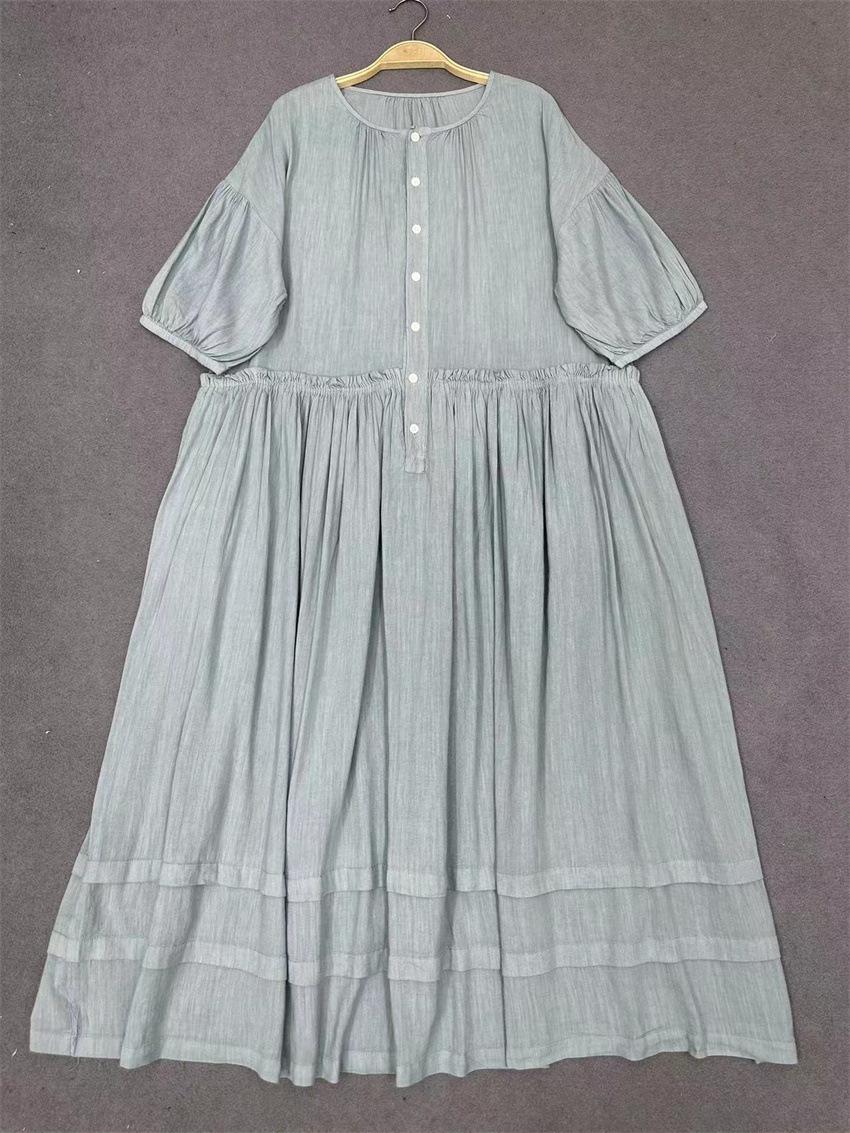 

Johnature японские платья с круглым вырезом и короткими рукавами, летние свободные винтажные лоскутные женские платья с оборками One Size