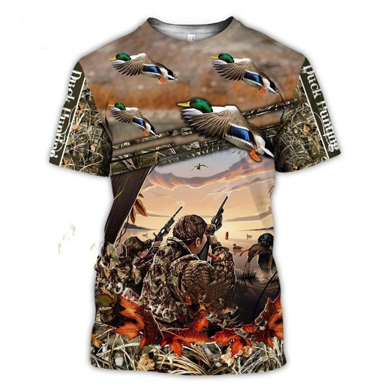 Summer Camouflage Hunting Animal quail Pattern Printed Men's Round Neck T-shirt Casual Short Sleeved Oversized Fashionable