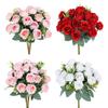 1 Bouquet de Roses Artificielles pour Mariage Table Fête d'Anniversaire Décoration de Maison Fournitures Ornement de Vase Fleur Artificielle en Soie