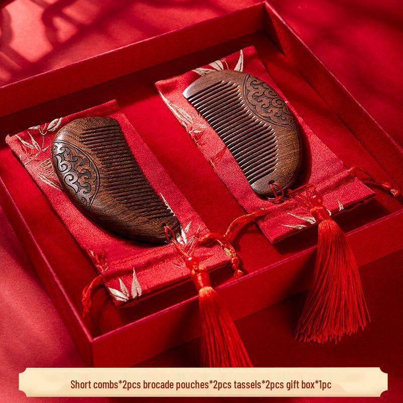 Red Wedding Comb Set for Brides - Elegant Mirror and Hair Combs
