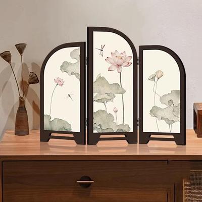 Chinese Lotus Retro Desktop Ornament: Decorative Painting for Tea Room or Home Entryway Cabinets