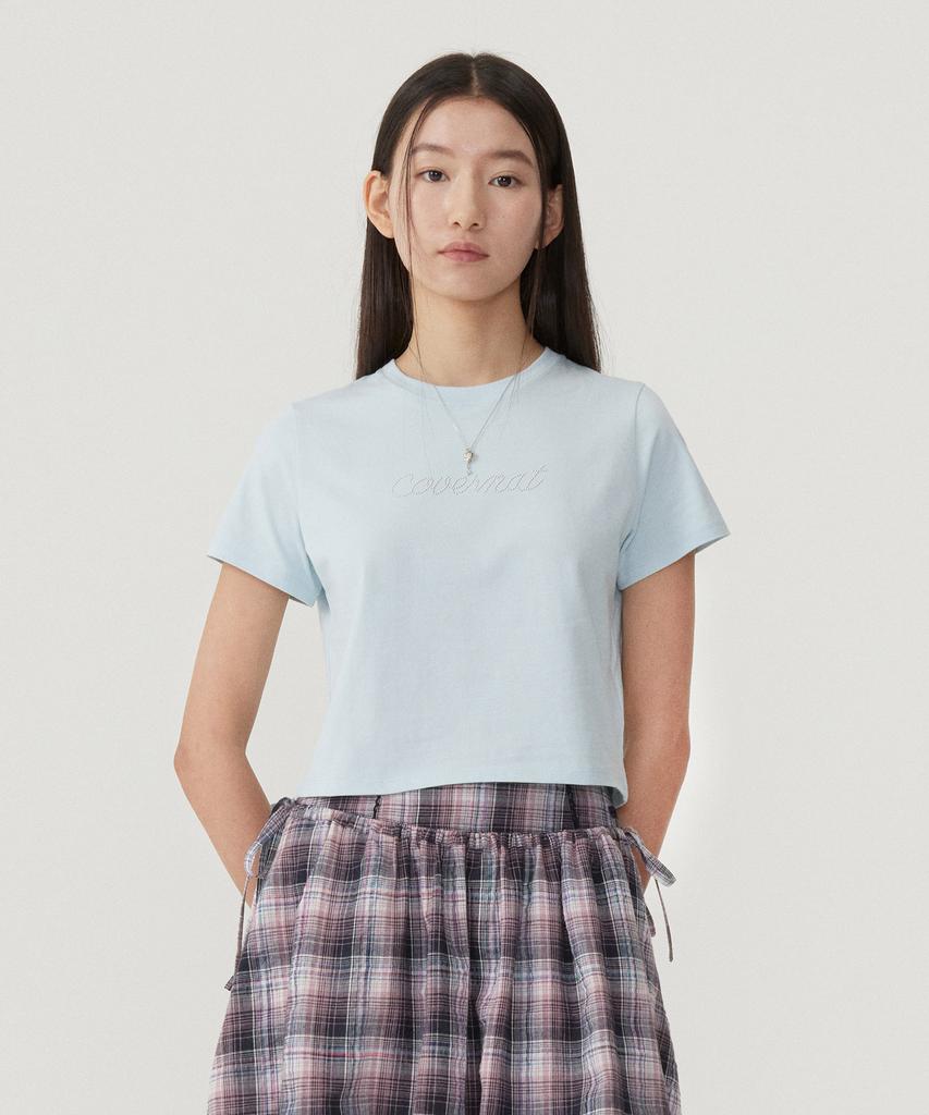 COVERNAT WOMAN Hotfix Logo T-Shirt Light Blue