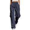 Women's Casual -Color Workwear Pants With Multiple Pockets And Wide Legs