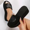 Fashion Heart Sequins Wedge Slippers for Women 2025 Summer Comfortable Non Slip Beach Shoes Woman Plus Size Lightweight Platform Sandals