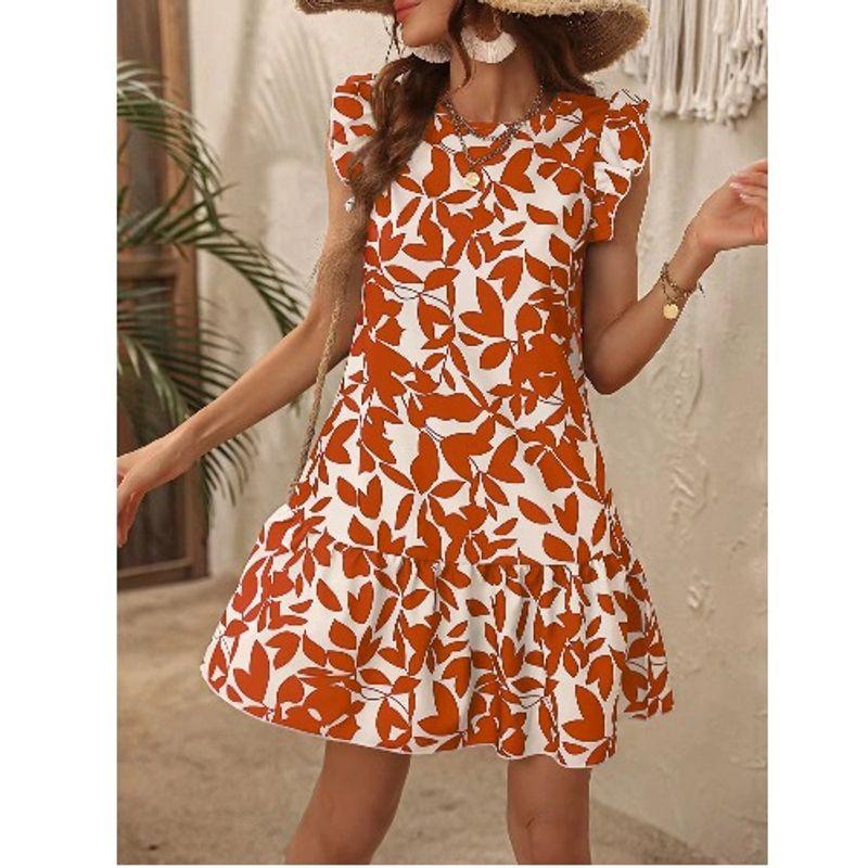 

Dress Fashion Summer Leaves Print Dress Orange XL