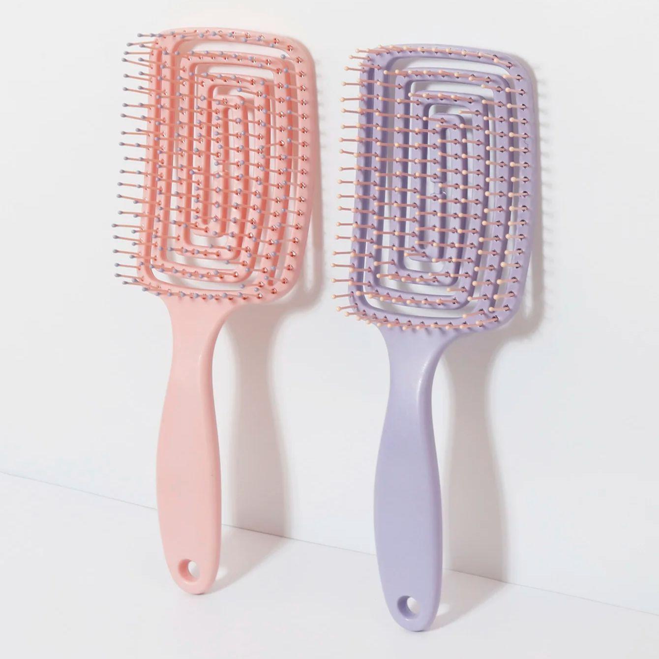 

2pcs Hollow Out Detangling Hair Brush Wet Or Dry Hair Brush Hairdressing Brush For All Hair Types,Special for real hair wigs