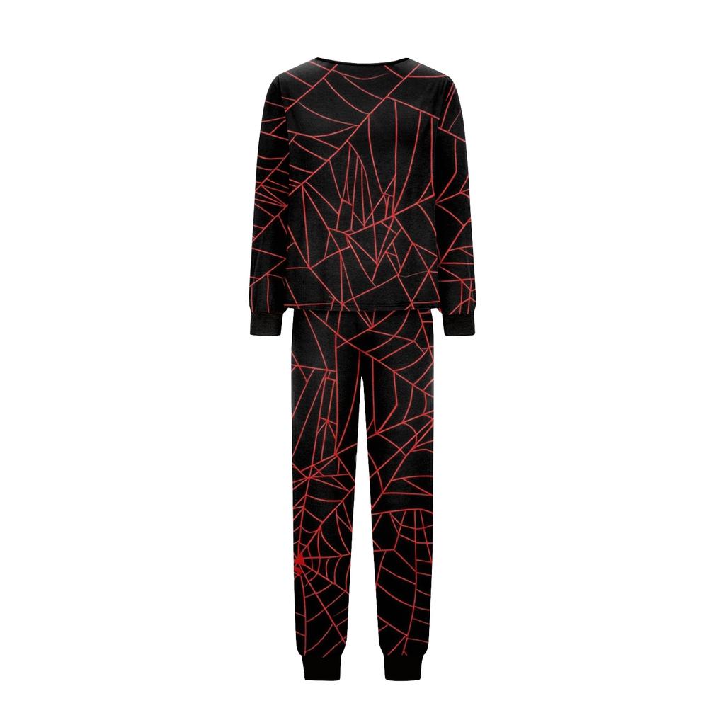 Family Matching Halloween Printed Pajama Set Long Sleeve Top and Pants for Parents and Kids