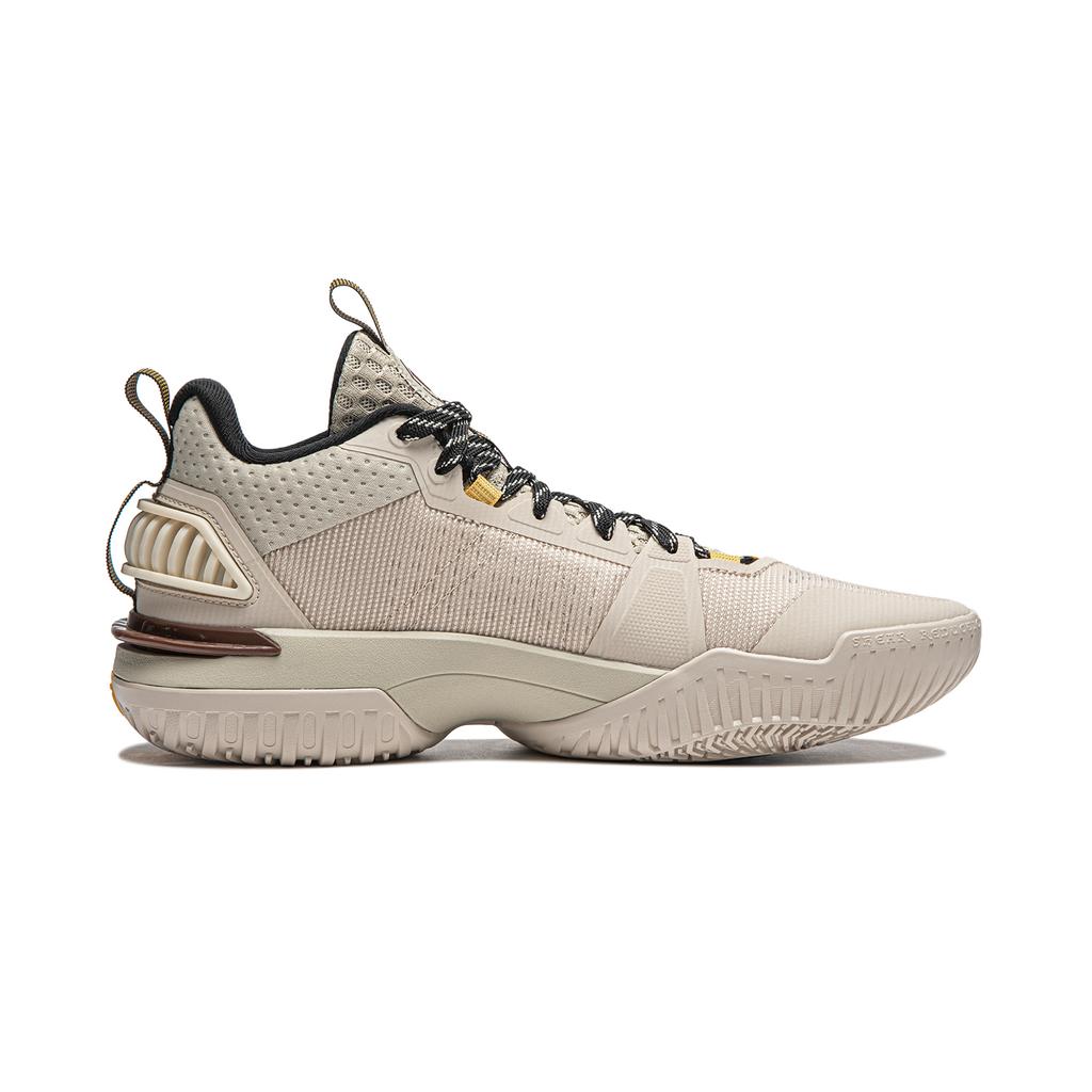 New LiNing Cushioning Rebound Breathable Lightweight Mid Top Basketball Shoes Men's Khaki ABFU017-4