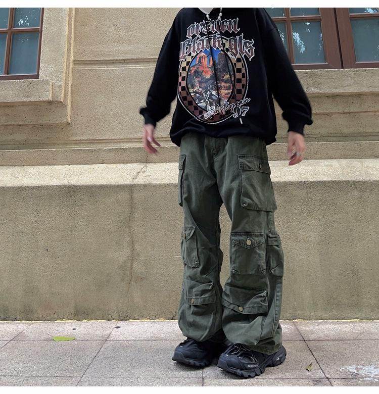 Men's Trendy American Retro Multi-Pocket Wide-Leg Overalls