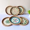 Shell Mosaic Rattan Serving Tray Handmade Boho Table Tray New Round Woven Tray