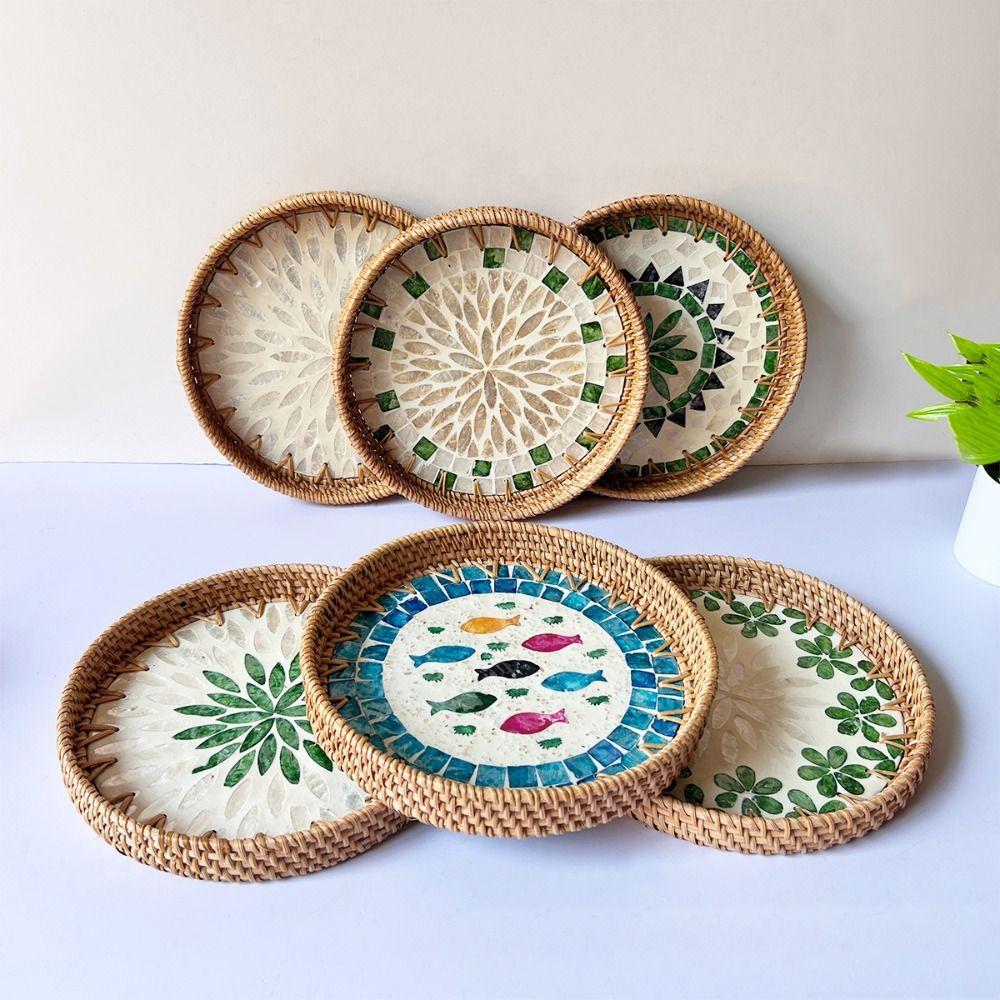 Home Decor Rattan Serving Tray Handmade Decorative Wall Plate Creative Gift Table Centerpiece