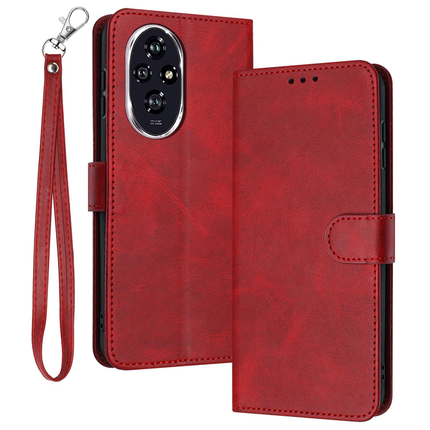 

For Honor 200 5G Case Card Slots Holder Leather Phone Cover Handbag Calf Texture Red