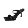 New Black One-word Sandals Sandals Square Head Internet Celebrity High Heels Women's Shoes French Stiletto Summer Tide