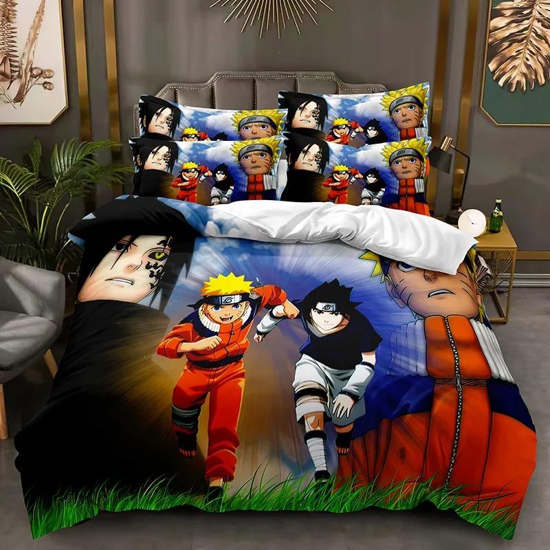 Narutos Uzumakizd Pattern Bedding Set Anime Printed Polyester Pillowcase Quilt Set 3-Piece Kids Adult Cover Set Double Twin King