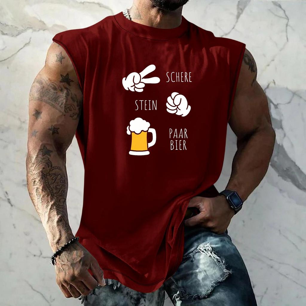 Men Sleeveless Tank Top Loose Fit Textured Pattern Printed Vest Casual Sports Streetwear Summer Holiday Daily Wear