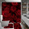 4Pcs Bathroom Shower Curtain Set  Red Rose Bathroom Curtain With 12 Hooks Non Slip Rugs Toilet Cover Mat Bathroom Partition