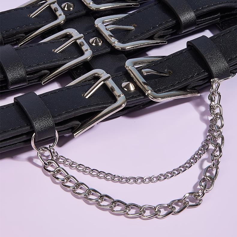 Punk Style Three-Row Pin Buckle Belt Women'S Dress Shirt Elastic Wide Waist Seal Waist