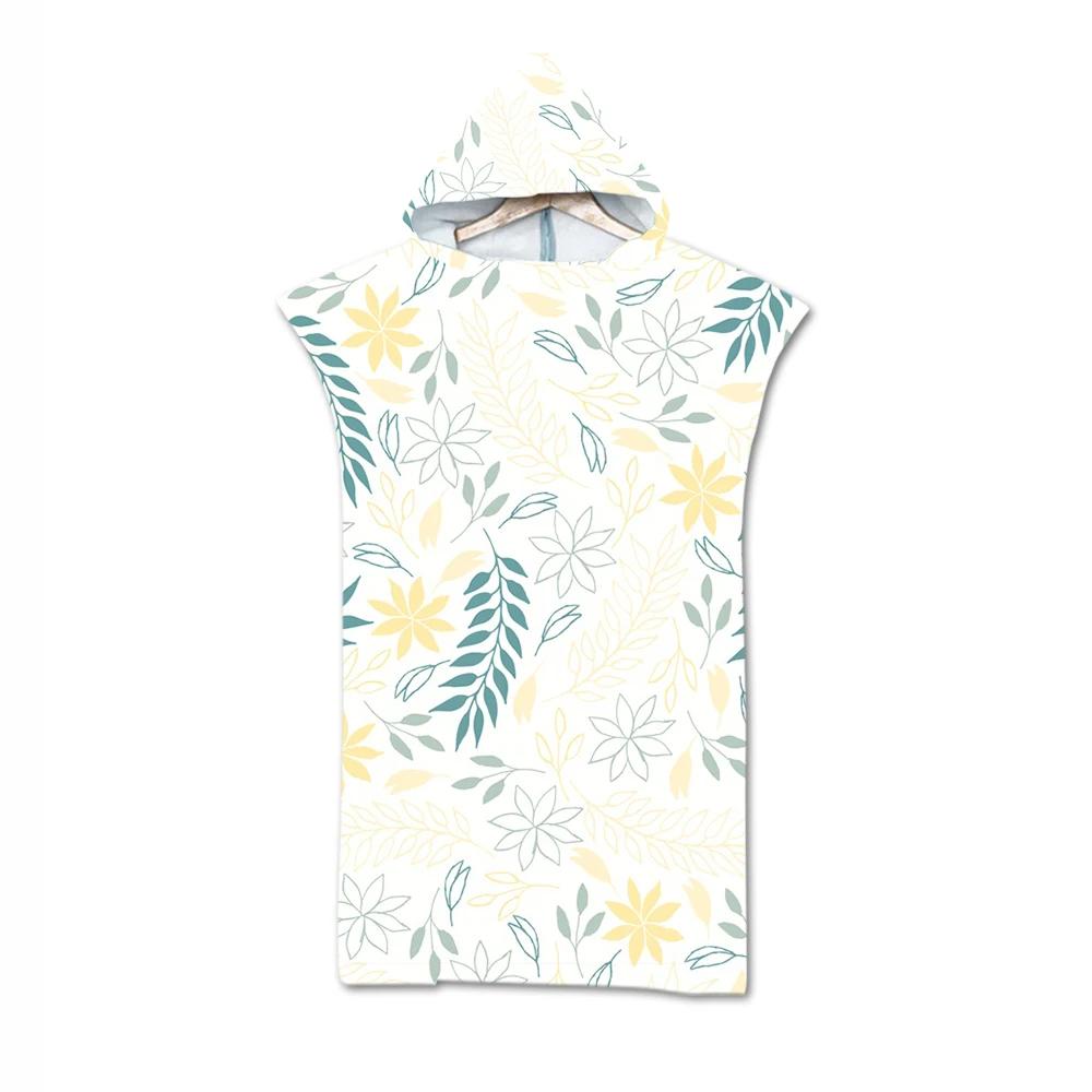 Botanical Floral Hooded Beach Towel Quick Dry Surf Poncho,Bath Towel,Sports Towels for Swimming, Beach, Surfing, Diving, Bathing