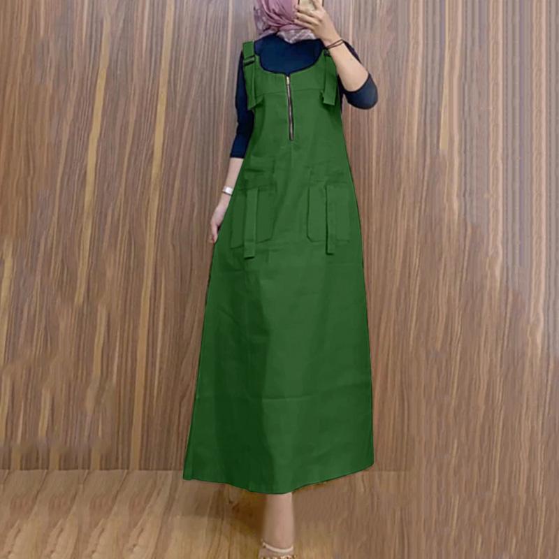 

ZANZEA Женское повседневное платье на бретелях с U-образным вырезом и молнией, свободного кроя, без рукавов XL бежевый