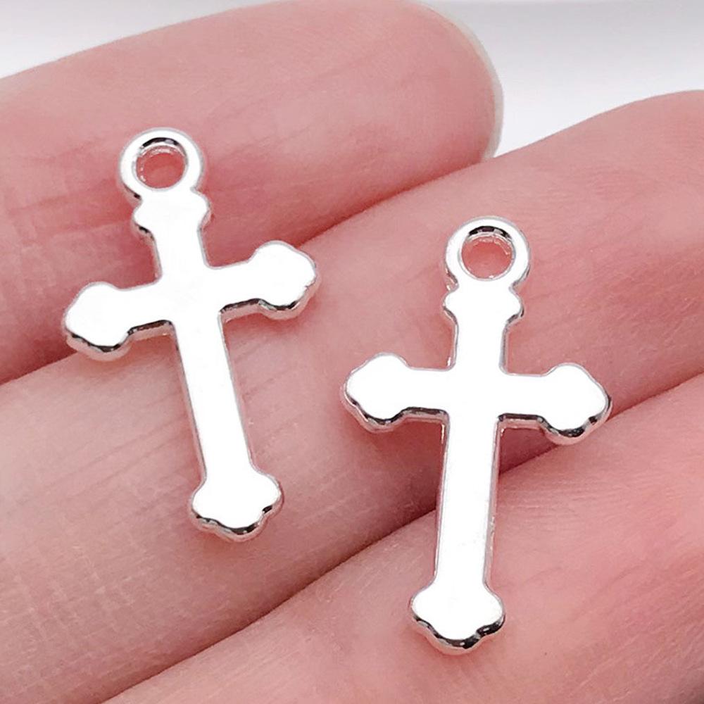 Cross-Border Hot Sale Bright Silver Cross Pendant Handmade DIY Keychain Necklace Alloy Jewelry Accessories Batch