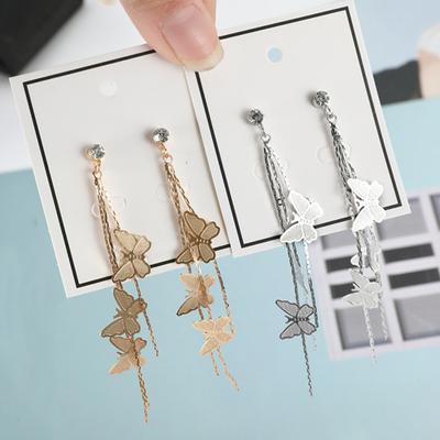 Brincos longos de strass com borla de borboleta para mulheres