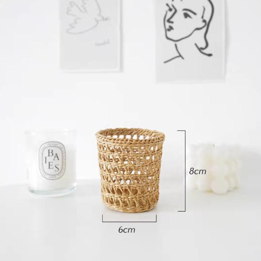 Picnic Props Straw Woven Basket with Handle Tea Cup Cover Practical Storage Basket