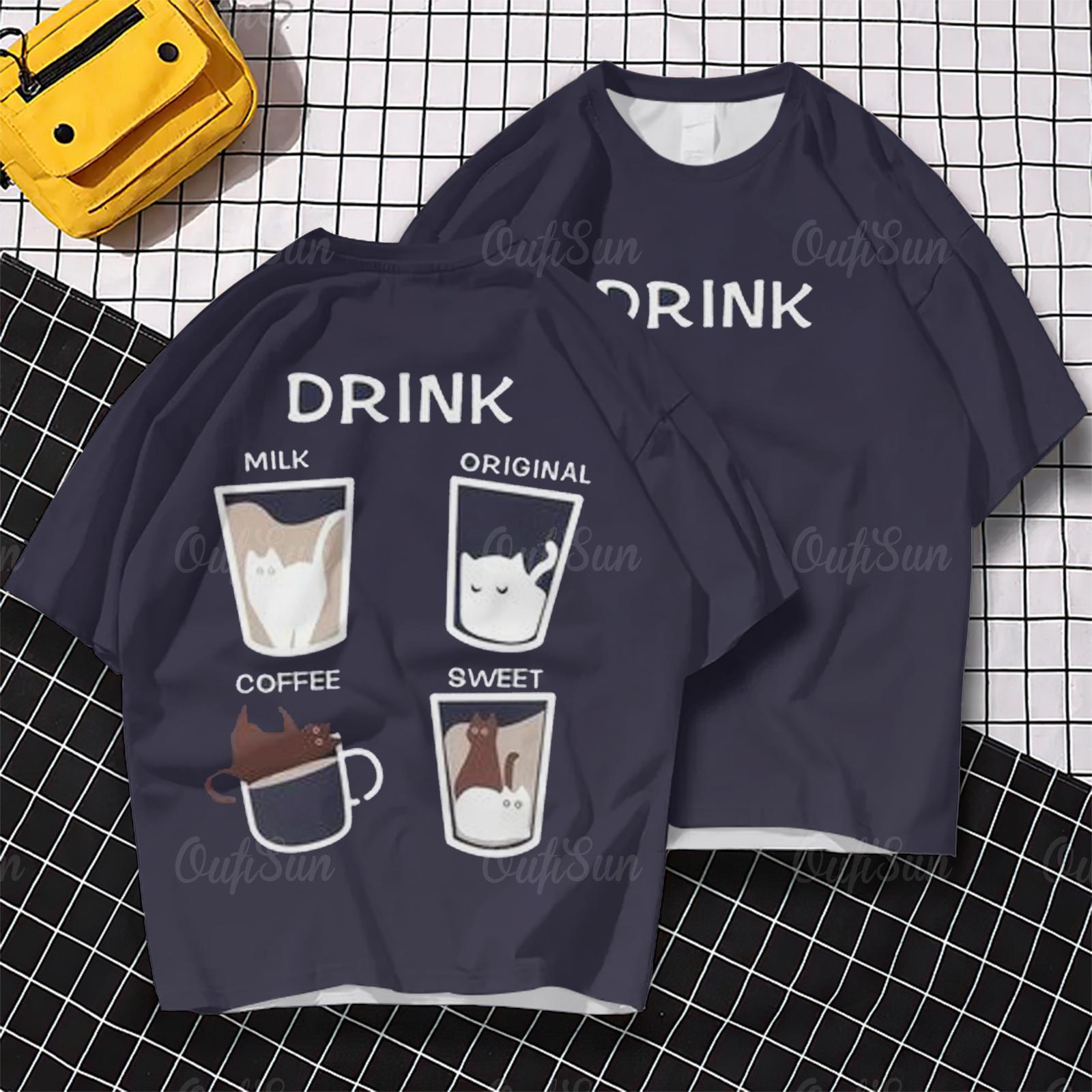 

Новая трендовая футболка, модные топы, 3d-принт, чай с молоком, мужская футболка с короткими рукавами, уличная уличная свободная одежда большого размера S