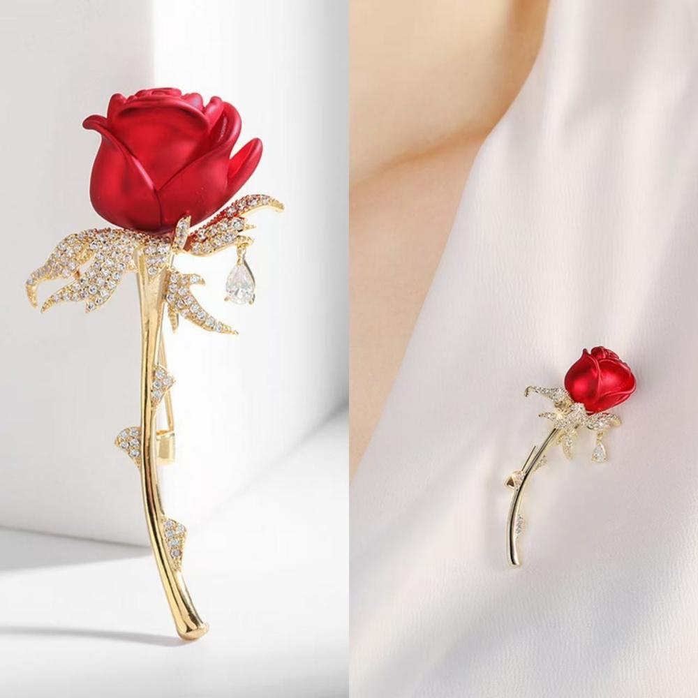 Broche Rose Rouge 1 Pièce, Style Vintage, Convient pour Accent de Col de Costume, Accessoire de Robe de Soirée, Cadeau de Saint-Valentin