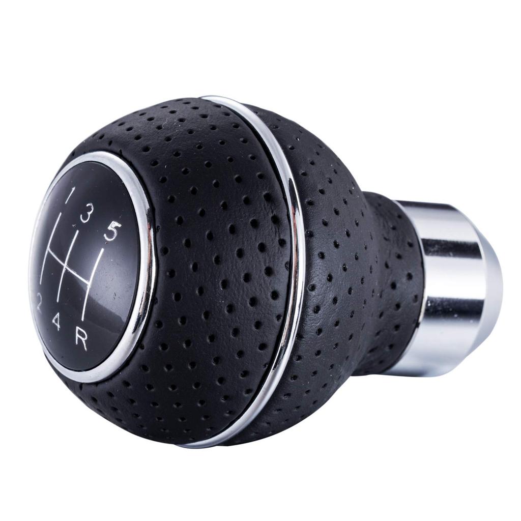 Bashineng 5 Speed Gear Shifter Knob Leather Stick Shift Lever for Auto and Manual Car Truck Car Accessories Universal (Silver)