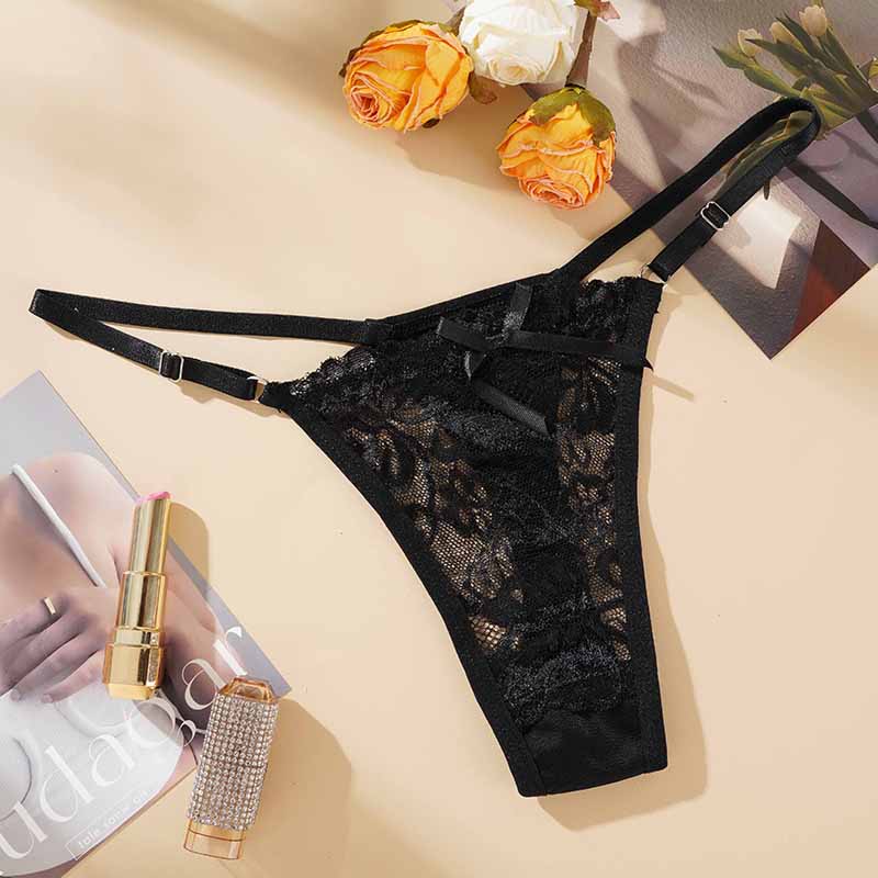 Sexy Lace Underwear For Women Low Rise Adjustable Thongs Transparent G-String Female Breathable Underpants Lingerie