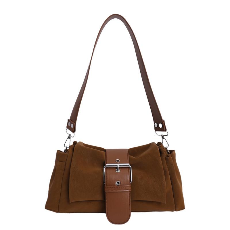Multi Color Matte Soft PU Leather Ruched Shoulder Bag For Women Casual Underarm Bag With Metal Buckle Removable Strap Handbag