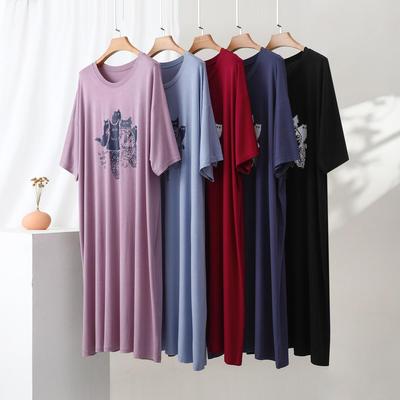 Modale Nachtjapon voor Lente & Zomer - Grote Maten, Losse Pasvorm Ronde Hals Pyjama voor Casual Binnen/Buiten
