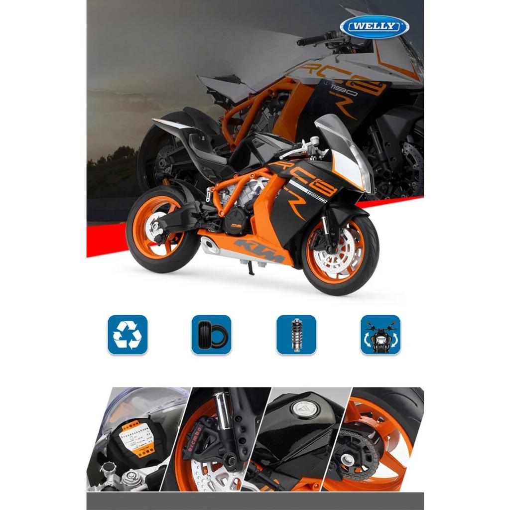 Welly 1/10 KTM 1190 RC8 R Alloy Sports Motorcycle Model Simulation Metal Toy Street Racing Motorcycle Model Collection Kids Gift