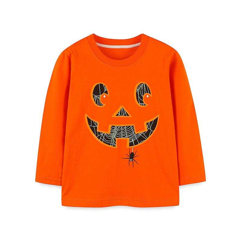 European Kids Halloween Pumpkin Print Long Sleeve T-shirt - Autumn New Arrivals 7Y