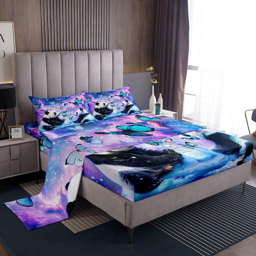 Cute Cartoon Panda Pattern Bed Hat Four-Piece Bedding Set Bedroom Dormitory Bedding Decoration